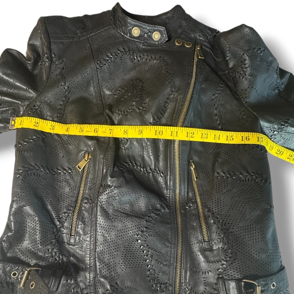 Ralph Lauren Moto Jacket NEW Women 8 Black Laser Cut Leather Biker Chic Luxury - Picture 7 of 12
